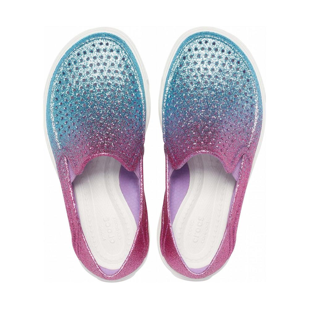 Aqua / Pink Girls' Crocs CitiLane Roka Glitter Slip-On Flat Shoes | NZ 1602HAPK